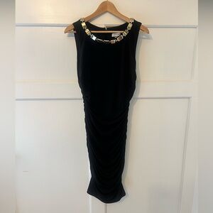 Calvin Klein Black Sleeveless Midi Dress with Gold Accent Neckline